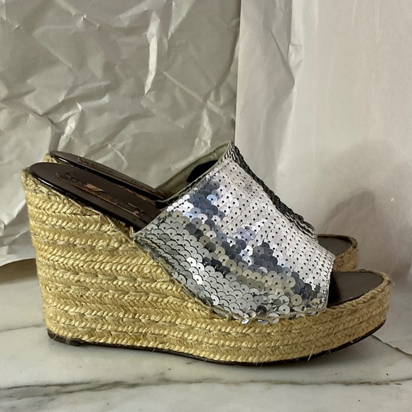 Marc by Marc Jacobs Silver Sequin Wedge Espadrille Slides 40 EU - Picture 1 of 8